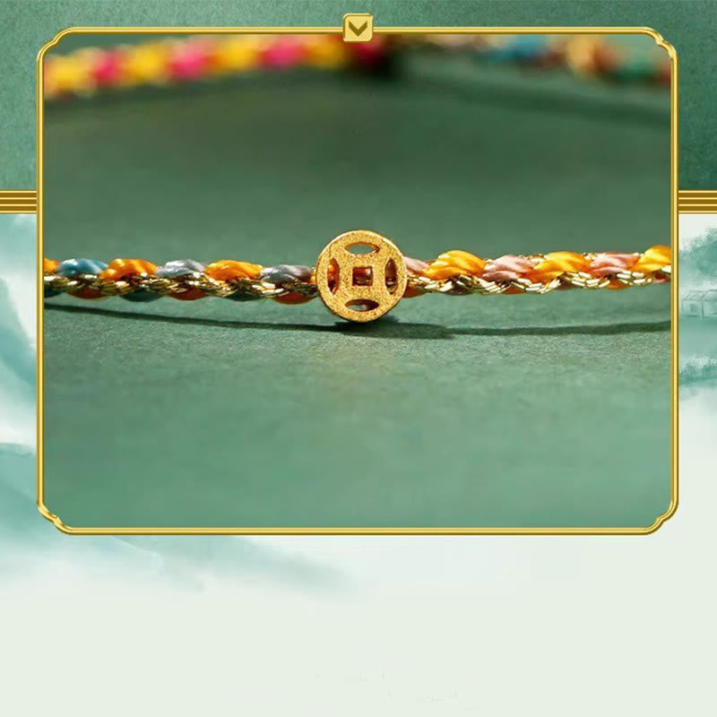 Pulsera trenzada extrafina con cuentas de moneda de la suerte y cuerda colorida de Buddha Stones