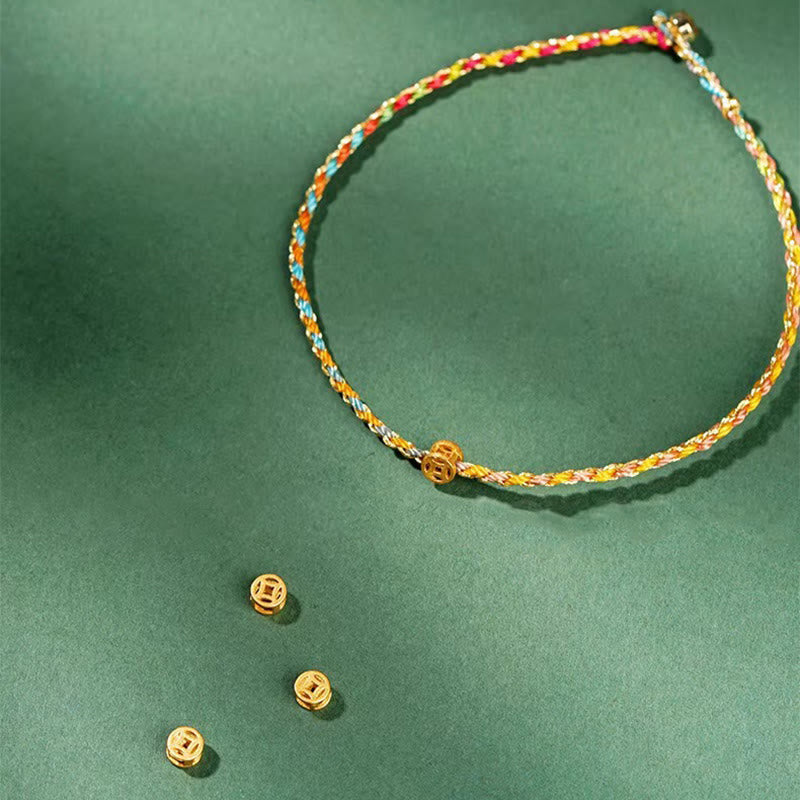 Pulsera trenzada extrafina con cuentas de moneda de la suerte y cuerda colorida de Buddha Stones