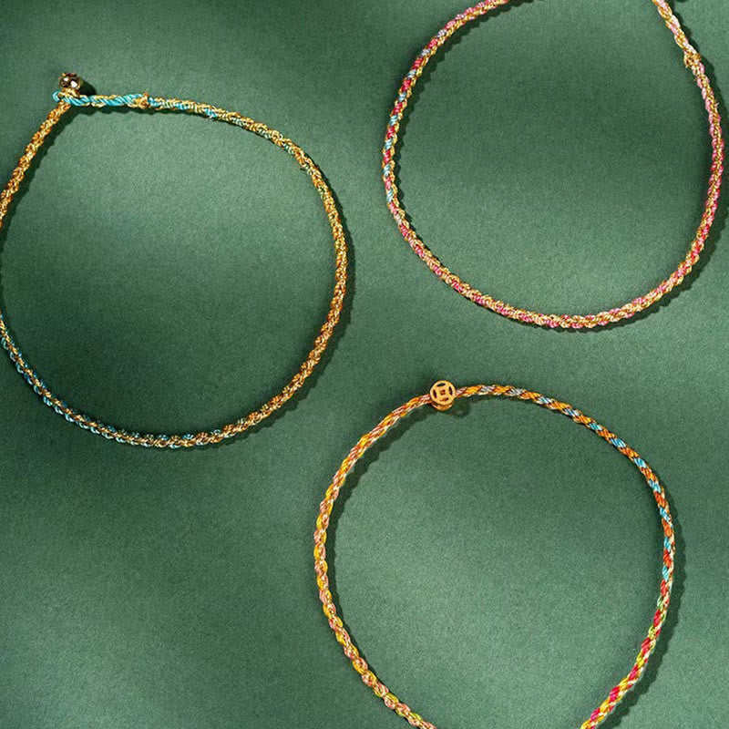 Pulsera trenzada extrafina con cuentas de moneda de la suerte y cuerda colorida de Buddha Stones