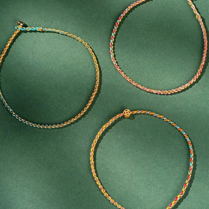 Pulsera trenzada extrafina con cuentas de moneda de la suerte y cuerda colorida de Buddha Stones
