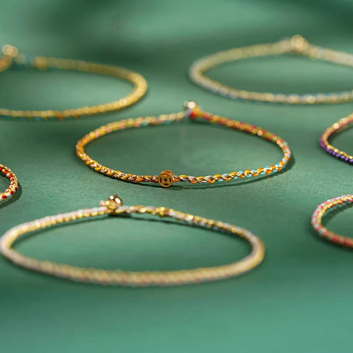Pulsera trenzada extrafina con cuentas de moneda de la suerte y cuerda colorida de Buddha Stones