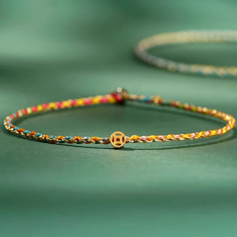 Pulsera trenzada extrafina con cuentas de moneda de la suerte y cuerda colorida de Buddha Stones