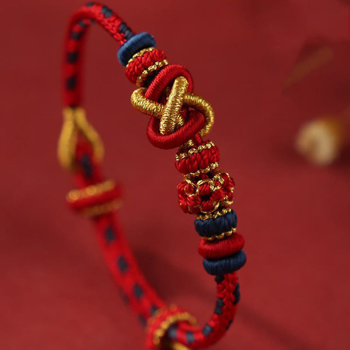 Pulsera ajustable de cuerda colorida con nudo de paz de flor de durazno hecha a mano con Buddha Stones