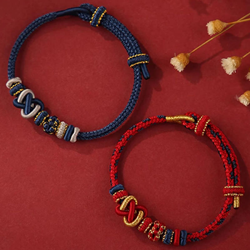 Pulsera ajustable de cuerda colorida con nudo de paz de flor de durazno hecha a mano con Buddha Stones