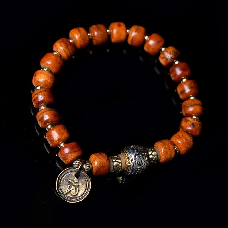 Pulsera de protección de la suerte con cuentas de hueso de camello tibetano natural de Buddha Stones, OM, en sánscrito