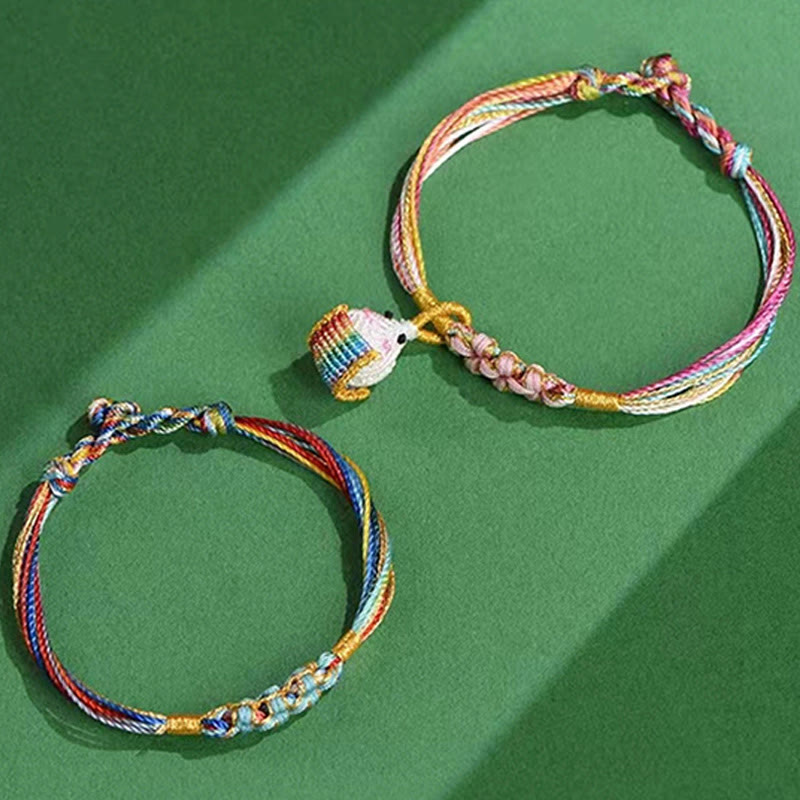 Pulsera trenzada zongzi con nudo de flor de durazno y cuerda colorida de Buddha Stones