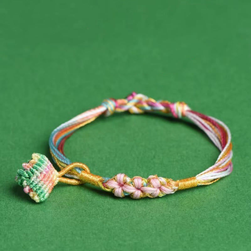 Pulsera trenzada zongzi con nudo de flor de durazno y cuerda colorida de Buddha Stones