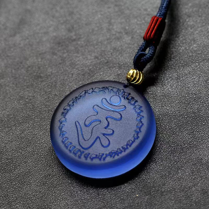 Collar con colgante de cristal Liuli con mantra Shurangama tibetano y Buddha Stones
