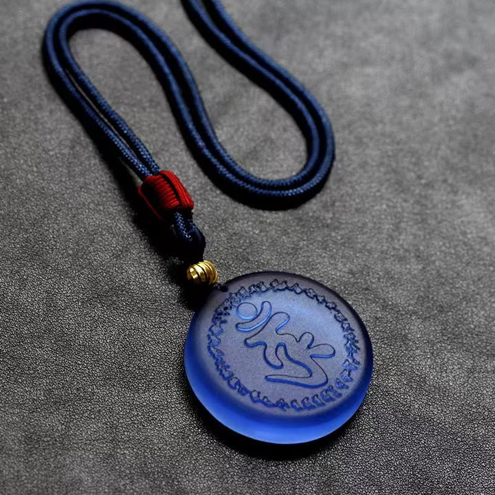 Collar con colgante de cristal Liuli con mantra Shurangama tibetano y Buddha Stones
