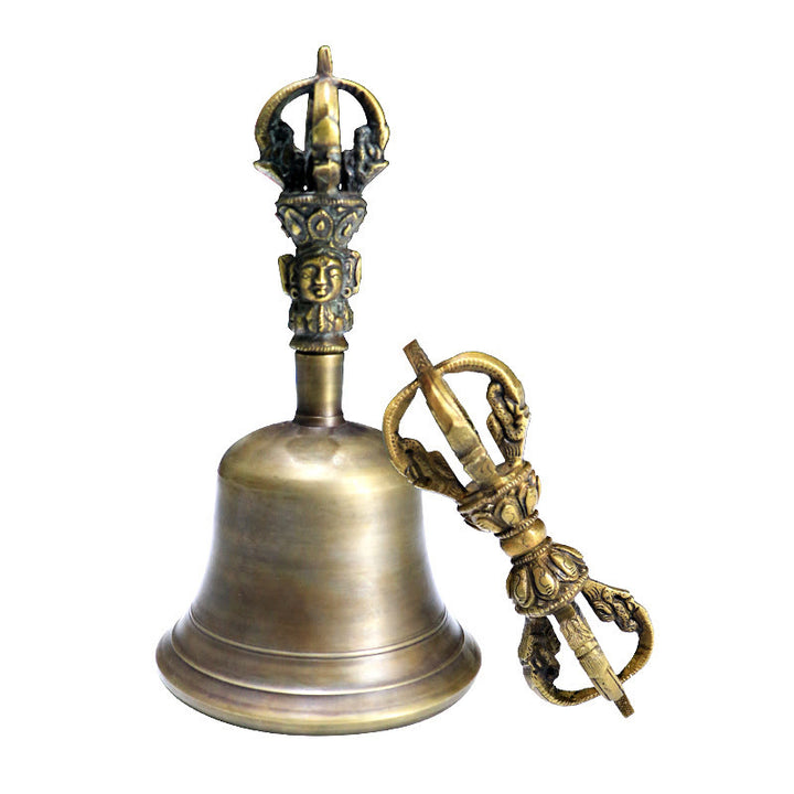 Buddha Stones de 2 campanas de meditación tibetanas hechas a mano y dorje Vajra de cobre para decoración de fuerza.