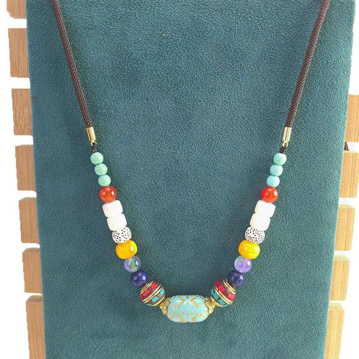 Collar con colgante de equilibrio de cuentas turquesas tibetanas hechas a mano con Buddha Stones