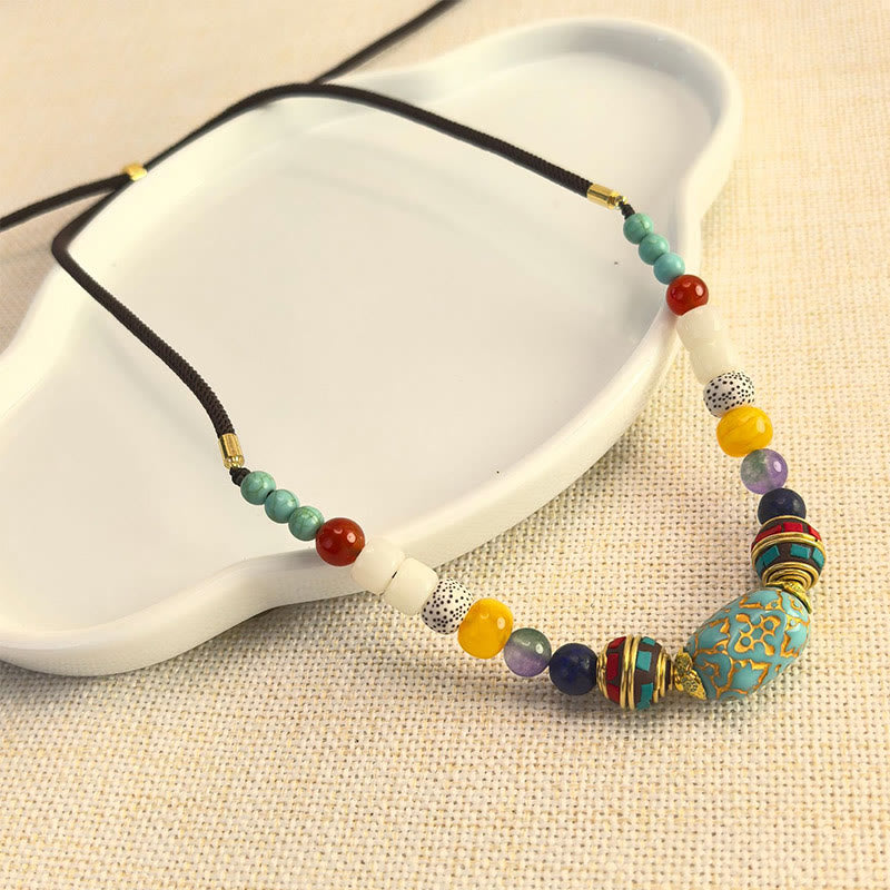 Collar con colgante de equilibrio de cuentas turquesas tibetanas hechas a mano con Buddha Stones