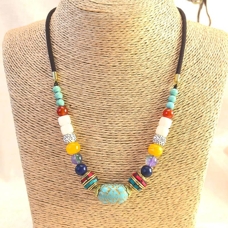 Collar con colgante de equilibrio de cuentas turquesas tibetanas hechas a mano con Buddha Stones