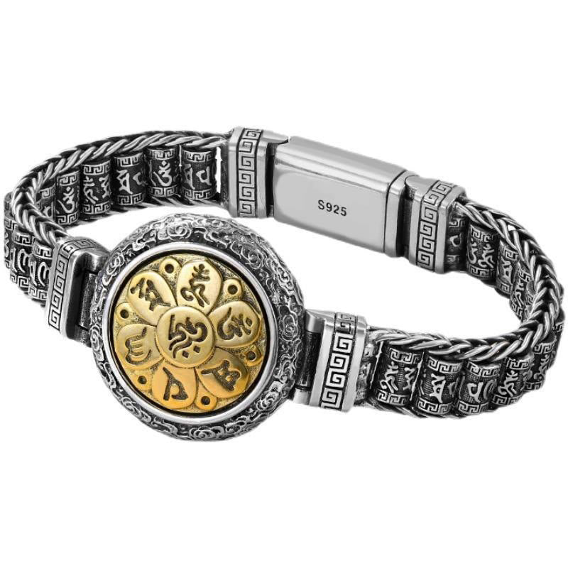 Pulsera de metal con Buddha Stones, hebilla de cobre tibetano, con plataforma giratoria Om Mani Padme Hum y paz