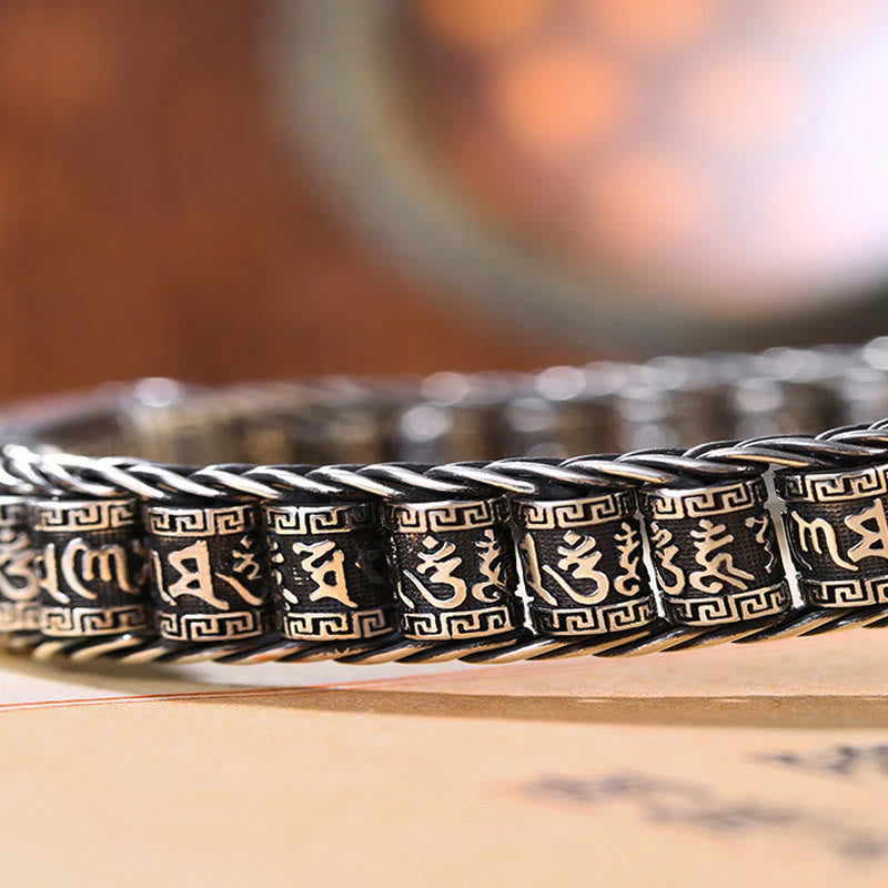 Pulsera de metal con Buddha Stones, hebilla de cobre tibetano, con plataforma giratoria Om Mani Padme Hum y paz