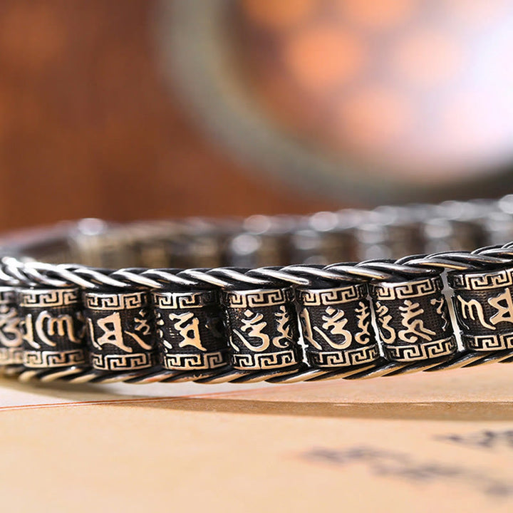 Pulsera de metal con Buddha Stones, hebilla de cobre tibetano, con plataforma giratoria Om Mani Padme Hum y paz