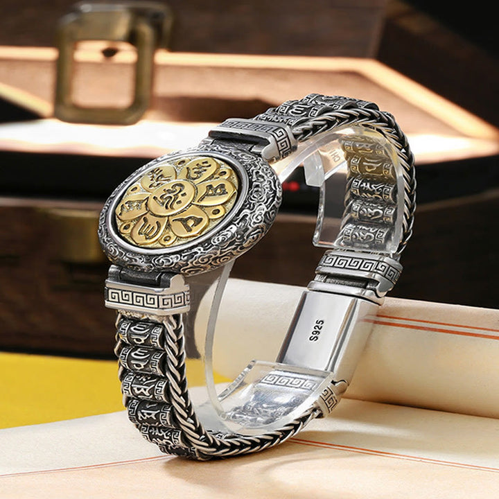 Pulsera de metal con Buddha Stones, hebilla de cobre tibetano, con plataforma giratoria Om Mani Padme Hum y paz