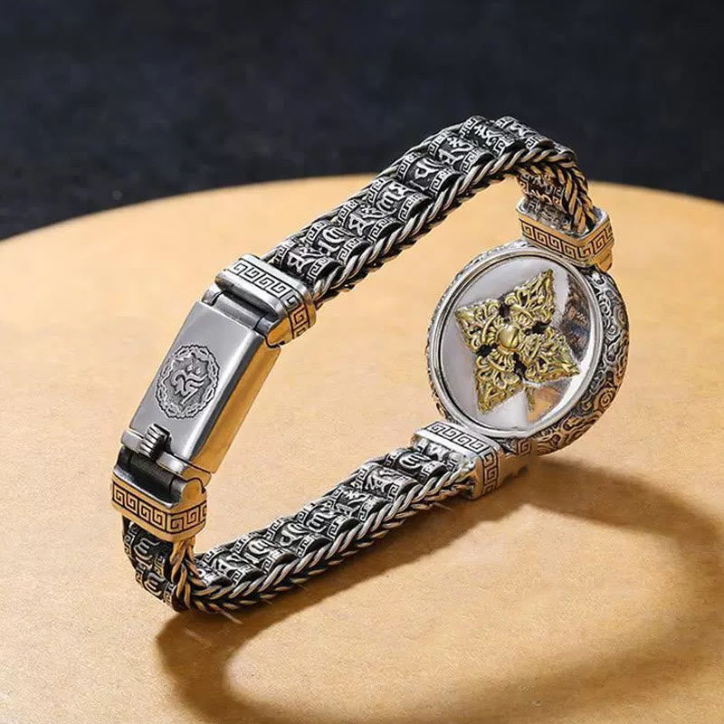 Pulsera de metal con Buddha Stones, hebilla de cobre tibetano, con plataforma giratoria Om Mani Padme Hum y paz