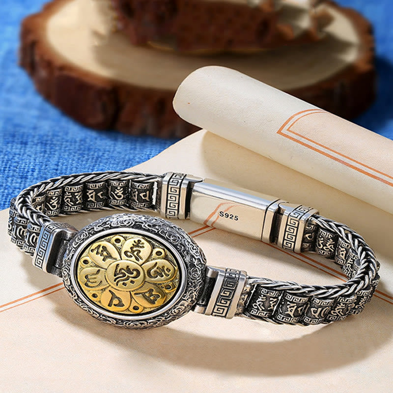 Pulsera de metal con Buddha Stones, hebilla de cobre tibetano, con plataforma giratoria Om Mani Padme Hum y paz