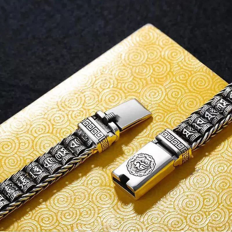 Pulsera de metal con Buddha Stones, hebilla de cobre tibetano, con plataforma giratoria Om Mani Padme Hum y paz