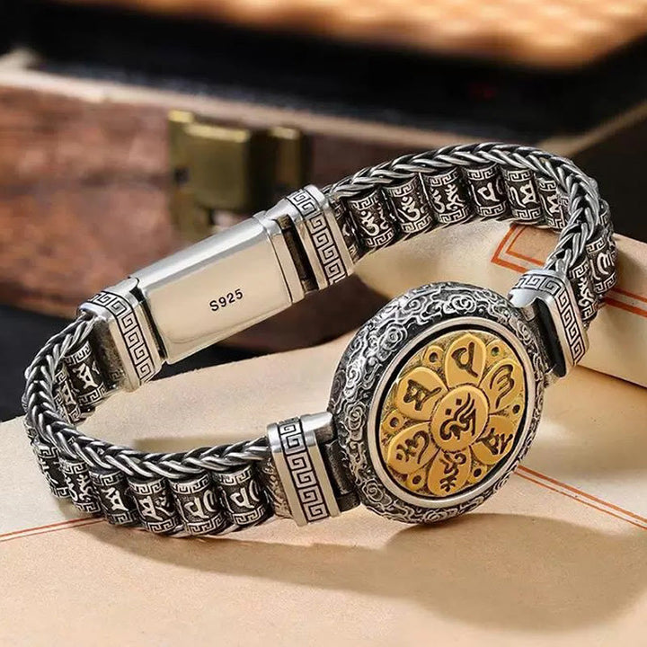 Pulsera de metal con Buddha Stones, hebilla de cobre tibetano, con plataforma giratoria Om Mani Padme Hum y paz