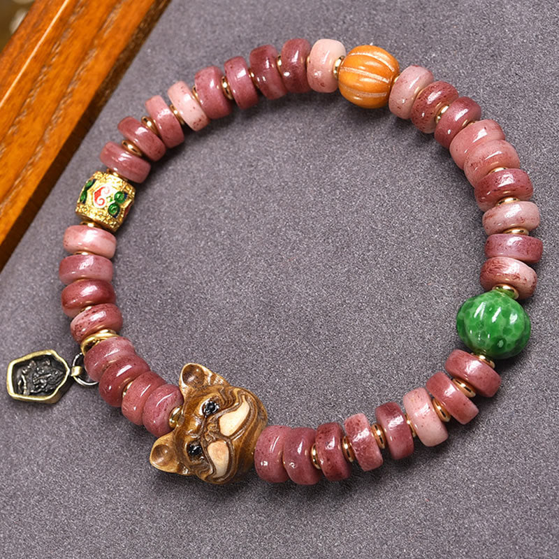 Pulsera de la suerte con cuentas de sangre morada de hueso de camello tibetano natural de Buddha Stones