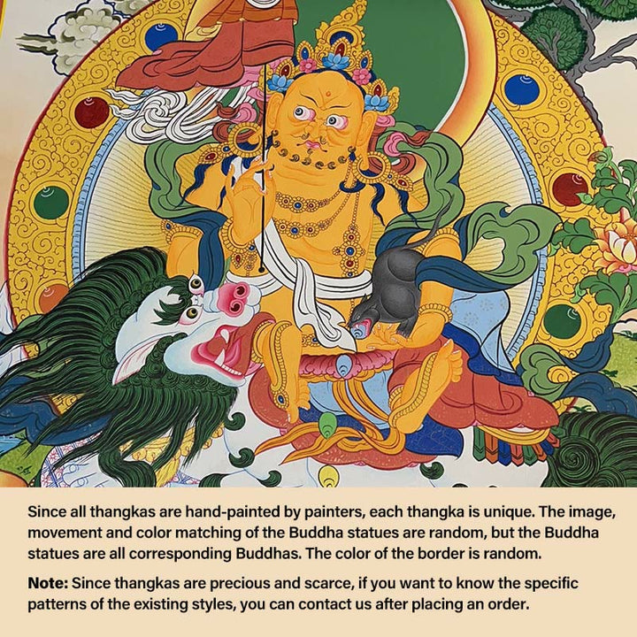Pintura Thangka tibetana con Buddha Stones , amarilla, Dios de la Riqueza, Tara Avalokitesvara verde, decoración hecha a mano, caja ciega (estilo aleatorio)