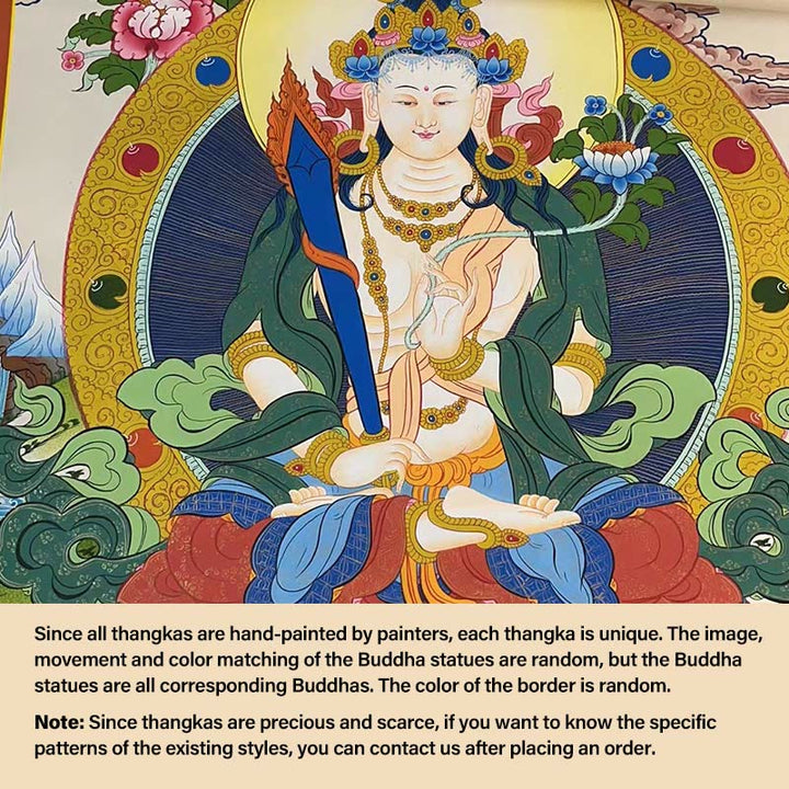Pintura Thangka tibetana con Buddha Stones , amarilla, Dios de la Riqueza, Tara Avalokitesvara verde, decoración hecha a mano, caja ciega (estilo aleatorio)
