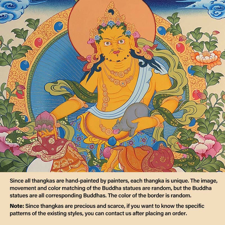 Pintura Thangka tibetana con Buddha Stones , amarilla, Dios de la Riqueza, Tara Avalokitesvara verde, decoración hecha a mano, caja ciega (estilo aleatorio)