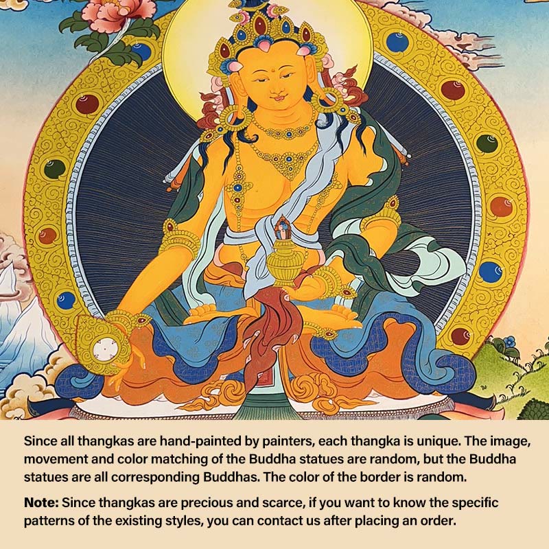 Pintura Thangka tibetana con Buddha Stones , amarilla, Dios de la Riqueza, Tara Avalokitesvara verde, decoración hecha a mano, caja ciega (estilo aleatorio)
