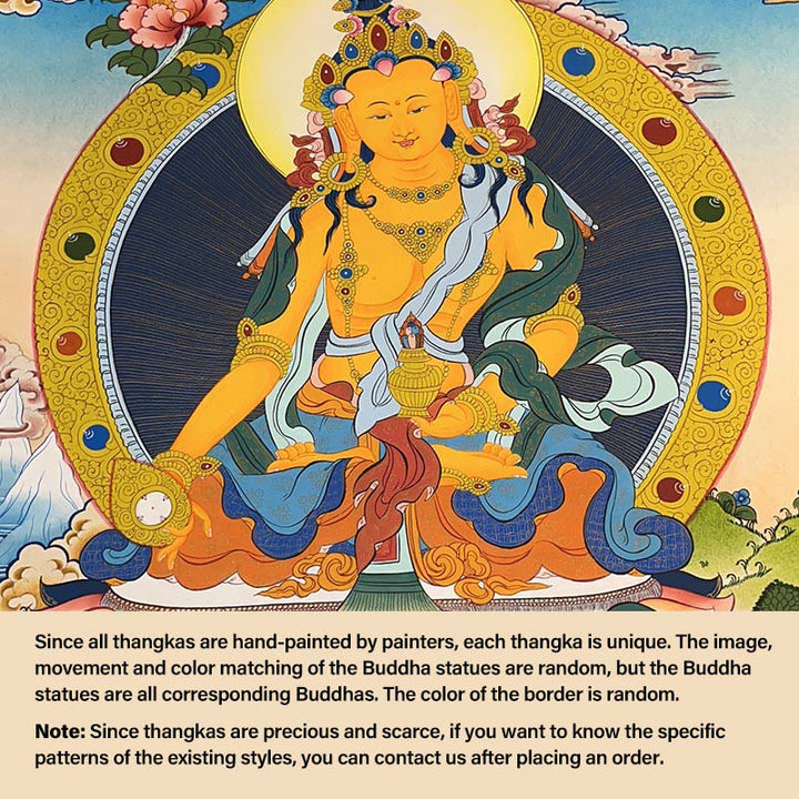 Pintura Thangka tibetana con Buddha Stones , amarilla, Dios de la Riqueza, Tara Avalokitesvara verde, decoración hecha a mano, caja ciega (estilo aleatorio)