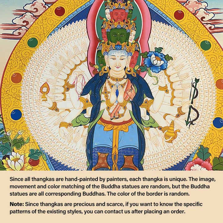 Pintura Thangka tibetana con Buddha Stones , amarilla, Dios de la Riqueza, Tara Avalokitesvara verde, decoración hecha a mano, caja ciega (estilo aleatorio)