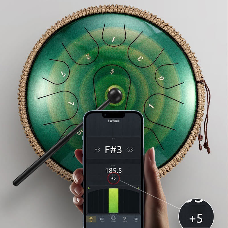 Tambor de lengüeta de acero Buddha Stones , para sanación sonora, meditación y atención plena, 15 notas, instrumento de percusión de 14 pulgadas