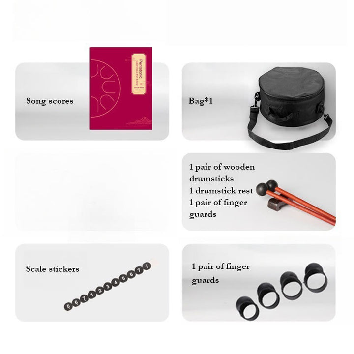 Tambor de lengüeta de acero Buddha Stones, kit de percusión de 12 pulgadas, 13 notas y meditación con sonido curativo