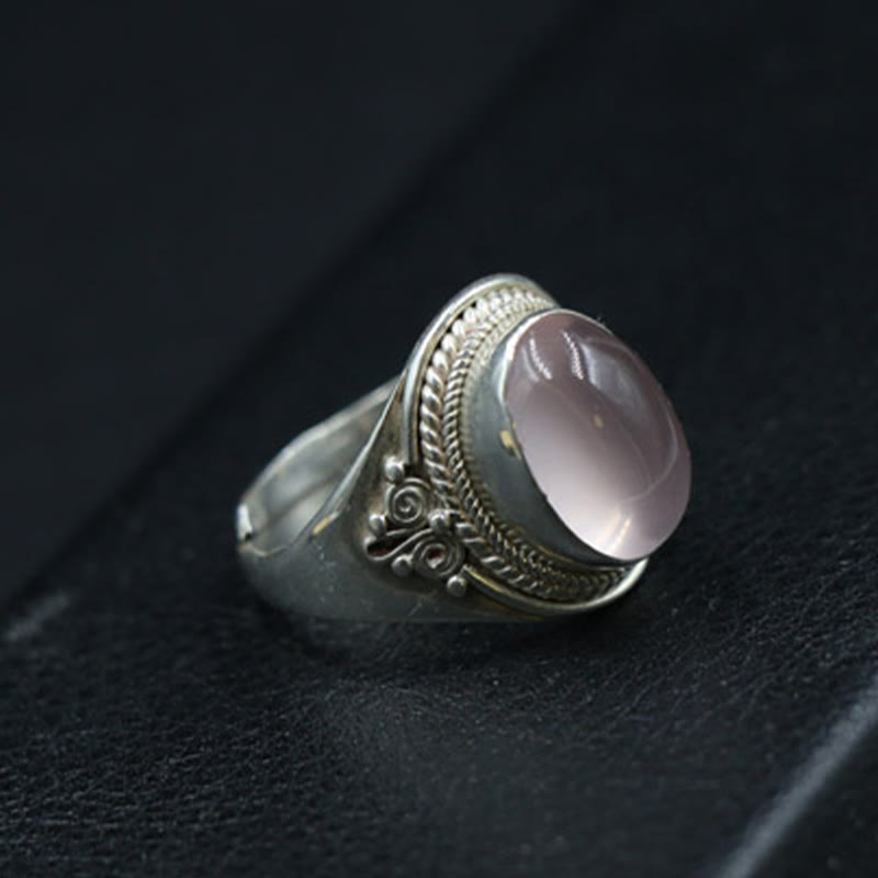Anillo ajustable de energía amorosa de cuarzo rosa natural hecho a mano en plata de ley 925 con Buddha Stones