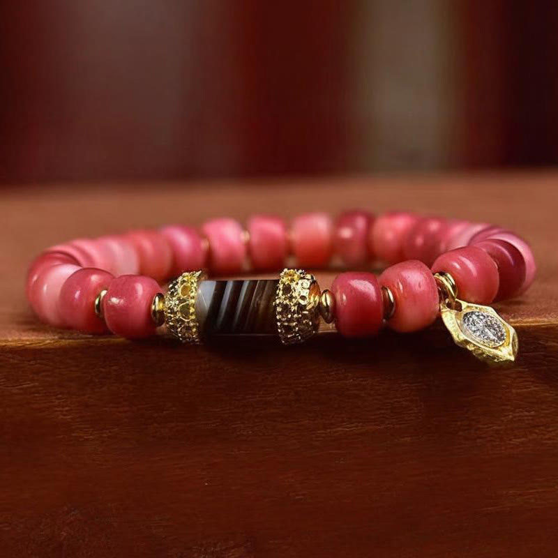 Pulsera de la suerte con Buddha Stones, hueso de camello tibetano, cobre y ágata roja