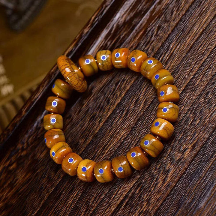Pulsera de cuerda trenzada con cuentas de hueso tibetano vintage de Buddha Stones y lazurita