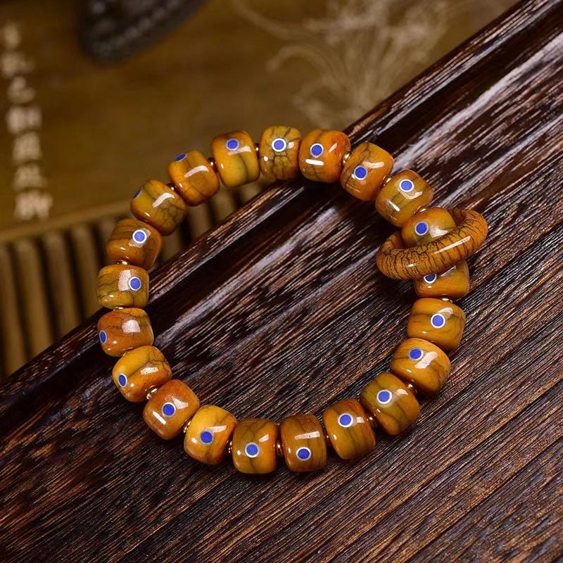 Pulsera de cuerda trenzada con cuentas de hueso tibetano vintage de Buddha Stones y lazurita