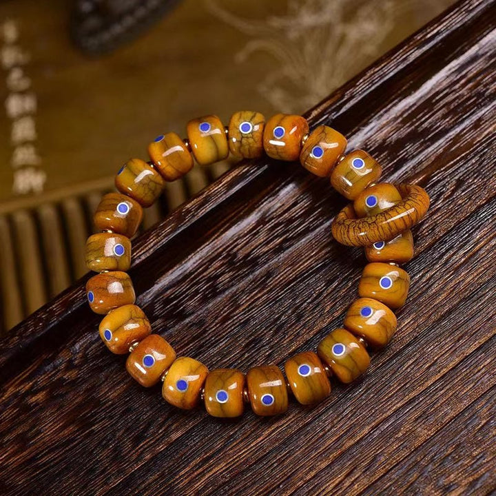 Pulsera de cuerda trenzada con cuentas de hueso tibetano vintage de Buddha Stones y lazurita
