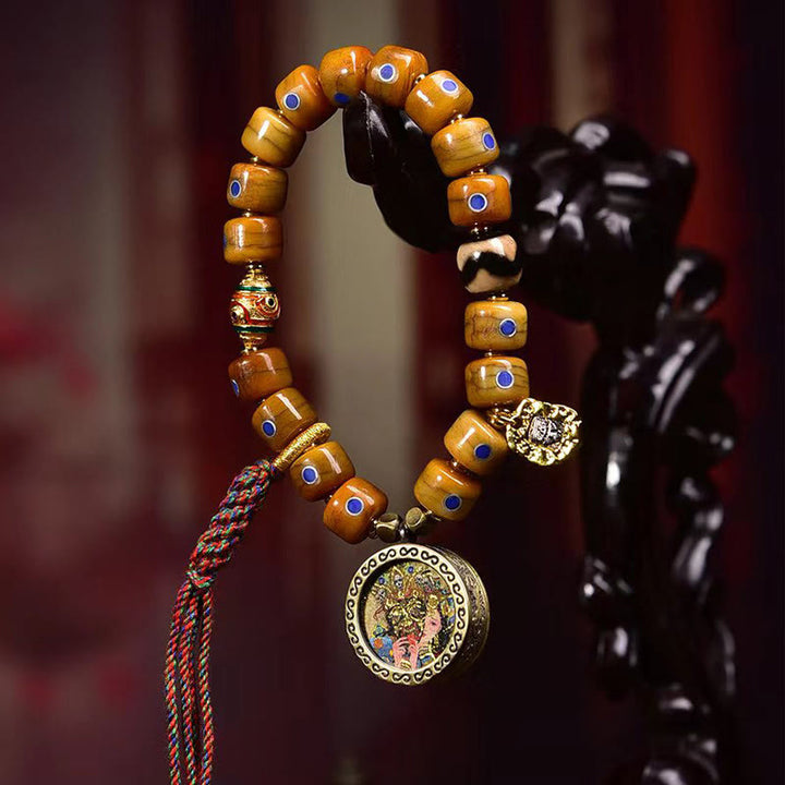 Pulsera de equilibrio positivo con cuerda trenzada y cuentas de hueso tibetano vintage de Buddha Stones