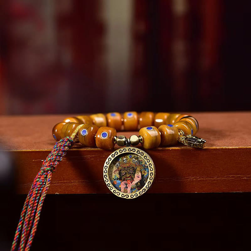 Pulsera de equilibrio positivo con cuerda trenzada y cuentas de hueso tibetano vintage de Buddha Stones