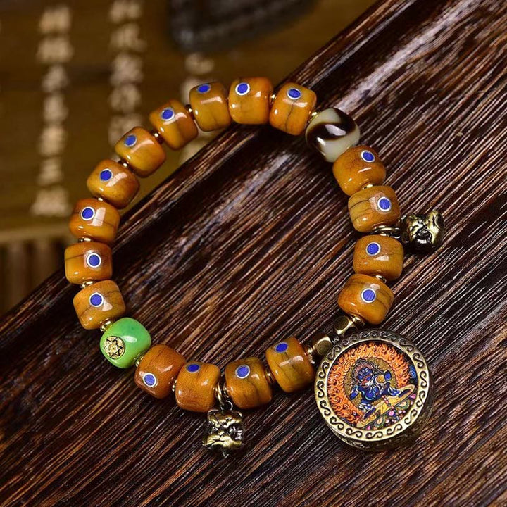 Pulsera de equilibrio positivo con cuerda trenzada y cuentas de hueso tibetano vintage de Buddha Stones