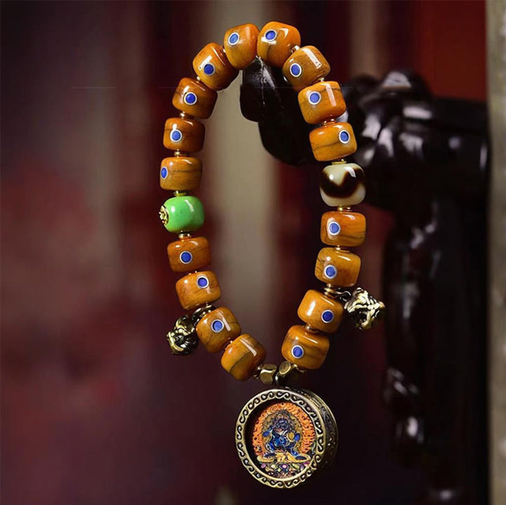 Pulsera de equilibrio positivo con cuerda trenzada y cuentas de hueso tibetano vintage de Buddha Stones