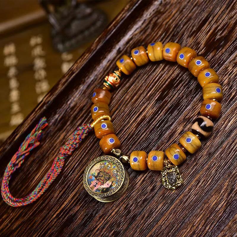 Pulsera de equilibrio positivo con cuerda trenzada y cuentas de hueso tibetano vintage de Buddha Stones