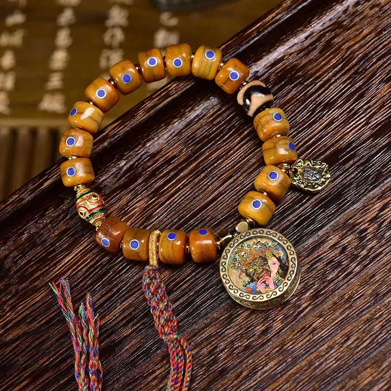 Pulsera de equilibrio positivo con cuerda trenzada y cuentas de hueso tibetano vintage de Buddha Stones