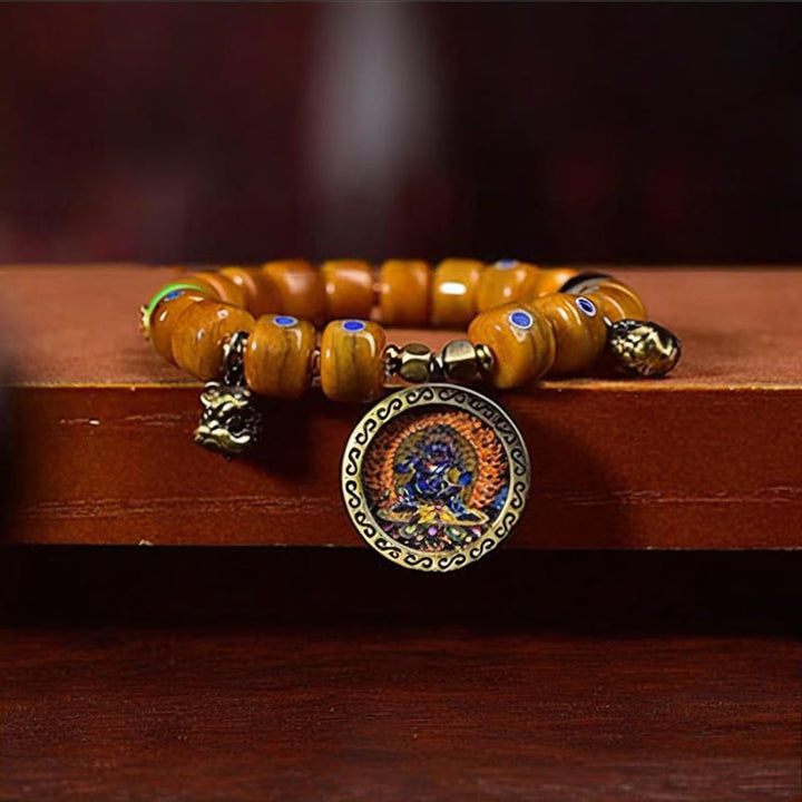 Pulsera de equilibrio positivo con cuerda trenzada y cuentas de hueso tibetano vintage de Buddha Stones