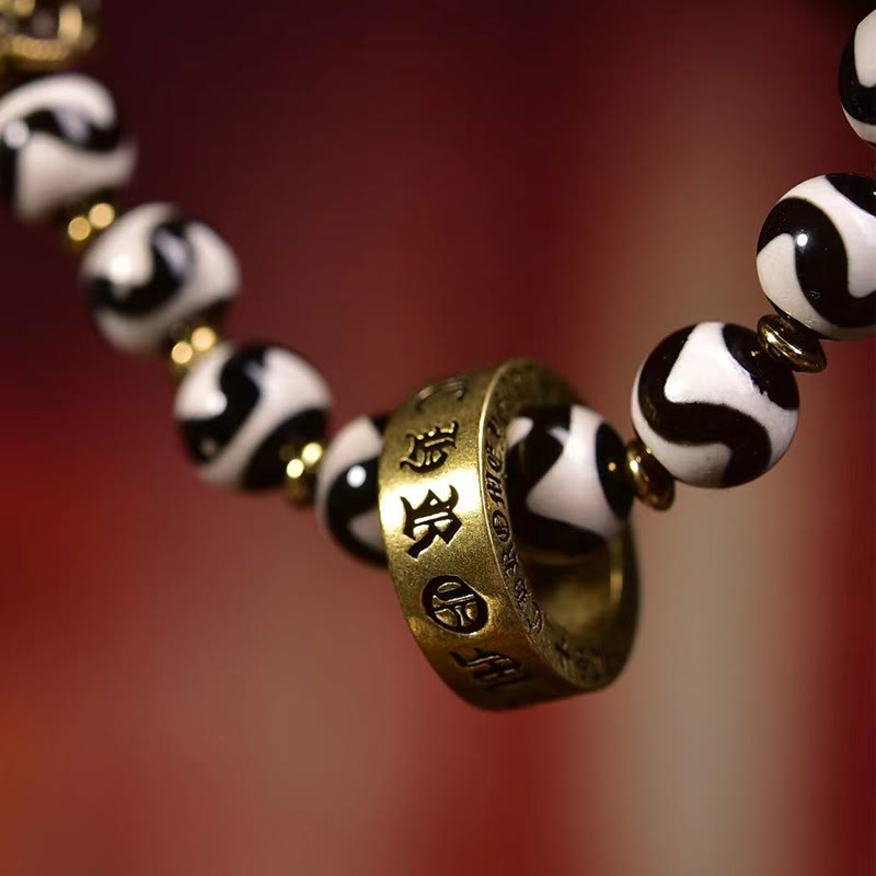Pulsera de bendiciones de Om Mani Padme Hum con cuentas Dzi tibetanas vintage de Buddha Stones
