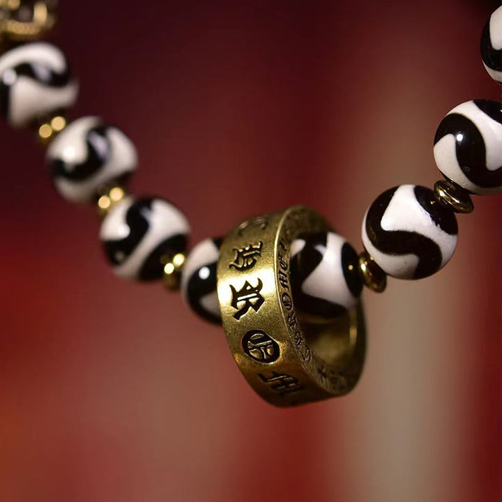 Pulsera de bendiciones de Om Mani Padme Hum con cuentas Dzi tibetanas vintage de Buddha Stones