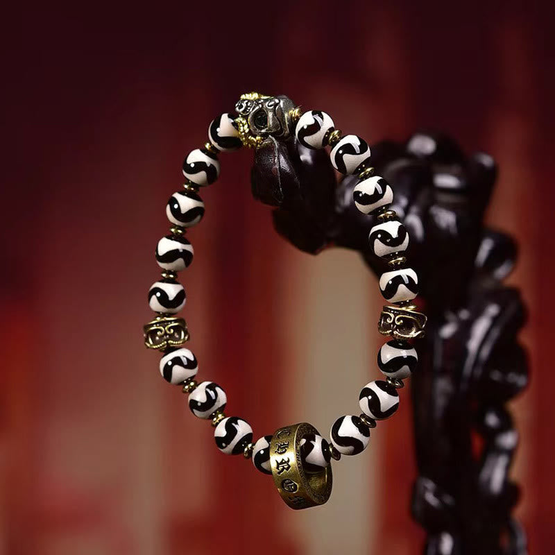 Pulsera de bendiciones de Om Mani Padme Hum con cuentas Dzi tibetanas vintage de Buddha Stones