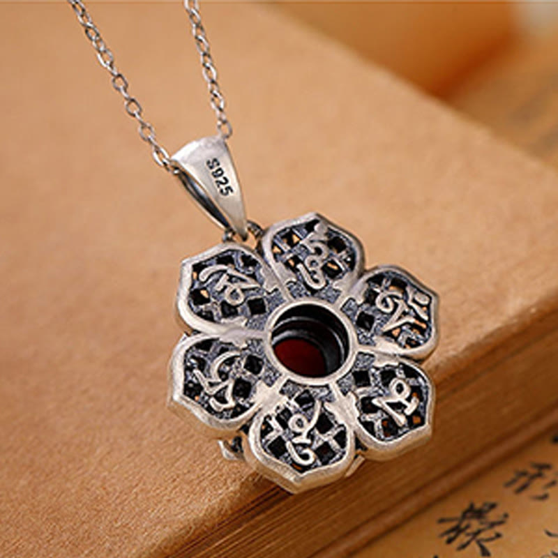 Collar con colgante de cobre y ágata roja con diseño de loto y piedras de Buddha Stones tibetanas Om Mani Padme Hum - image 4